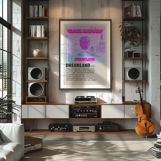 Плакат Музика Dreamland Glass Animals Ms544 40см X 50см Бяла Дървена Рамка