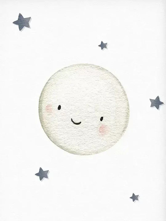 Kids Wall Art Moon with White Wooden Frame 40x50cm