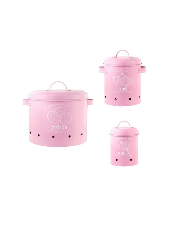 Set of 3 General Use Food Jars with Metallic Pink Lid 3 Pieces