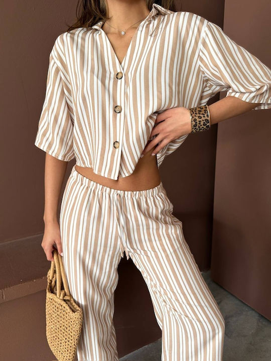 Elloturcia Damen Beige Set mit Hosen für Damen