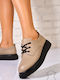Leder Damen Oxfords in Beige Farbe