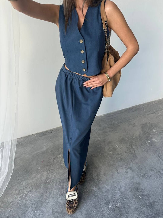 Pantaloni Dama Din Țesătură Albastru Marin