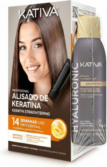 Kativa Professional Keratin Haarpflege-Set für Glätten mit Keratin für Frizzige Haare mit Shampoo & Conditioner 2 Stück