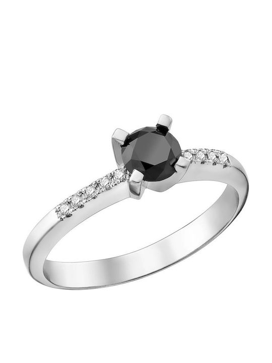 Single Stone Ring In 18K White Gold With Diamond