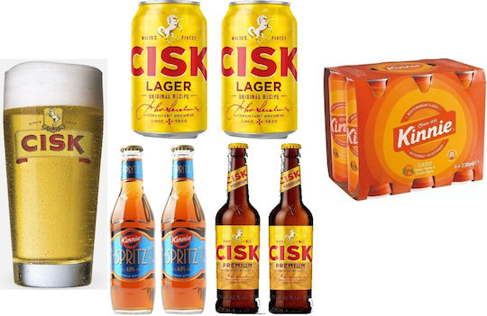 Beer Glass Cisk 2x Cisk Lager 4 2% 330ml 2x Kinnie Spritz 4% 250ml 2x Cisk Lager Export 6 Xkinnie 330ml