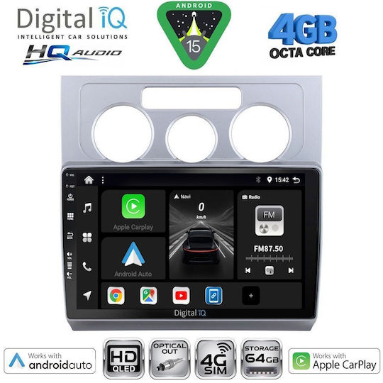 Digital IQ Car Audio System for Volkswagen Touran 2003-2010 with A/C Bluetooth USB WiFi GPS Apple CarPlay Android Auto with 10" Touch Screen