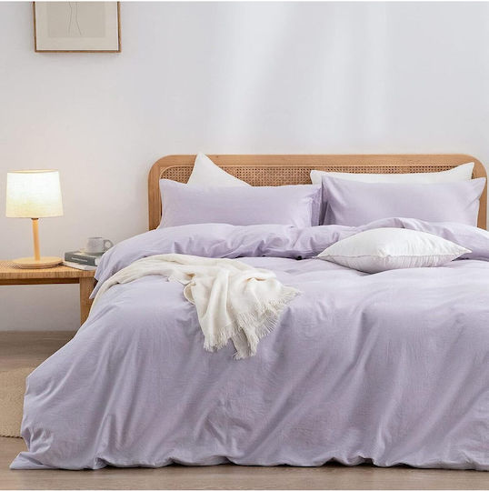 SteweHome Cotton Duvet Cover Set 180x220cm Double With Pillowcase Ecru