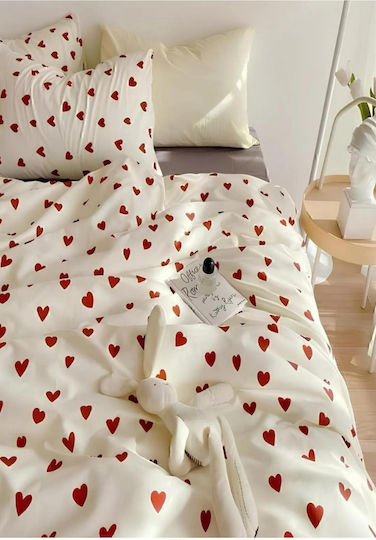 SteweHome Cotton Duvet Cover Set 200x220cm Double With 2 Pillowcases Red