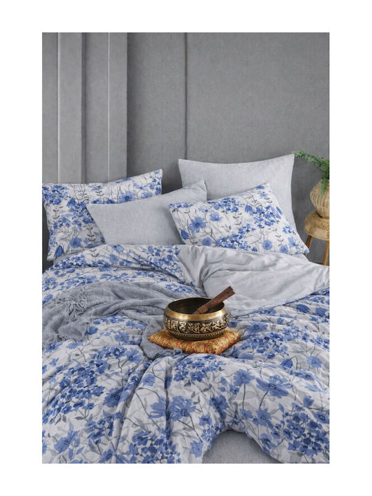SteweHome Cotton Duvet Cover Set 200x230cm Double With 2 Pillowcases & 1 Bed Sheet Blue8