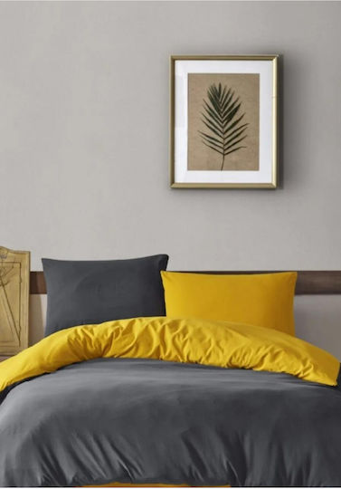 SteweHome Cotton Duvet Cover Set 200x200cm Double With 2 Pillowcases Yellow
