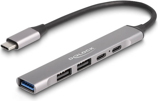 DeLock Hub 5 Porturi USB 3.2 cu Conectare USB-A / USB-C Gri