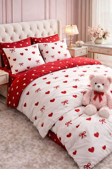 SteweHome Σετ Παπλωματοθήκη Βαμβακερή 200x220cm Διπλή με 2 Μαξιλαροθήκες Κόκκινη