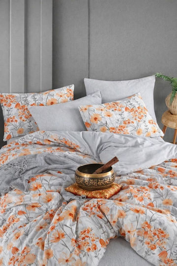 SteweHome Cotton Duvet Cover Set 200x200cm Double With 2 Pillowcases Orange
