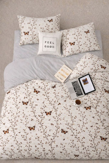 SteweHome Σετ Παπλωματοθήκη Βαμβακερή 200x220cm Διπλή με 2 Μαξιλαροθήκες Καφέ