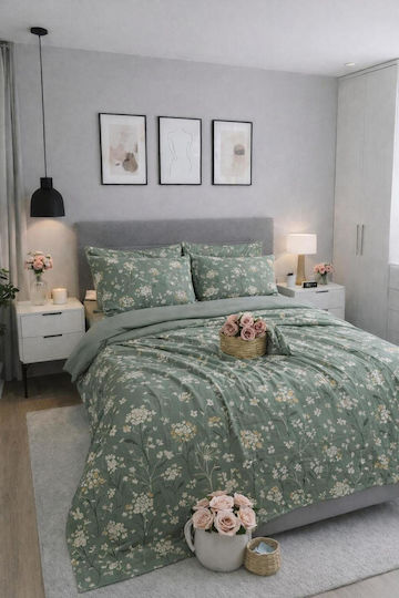 SteweHome Cotton Duvet Cover Set 195x230cm Double With Pillowcase Green