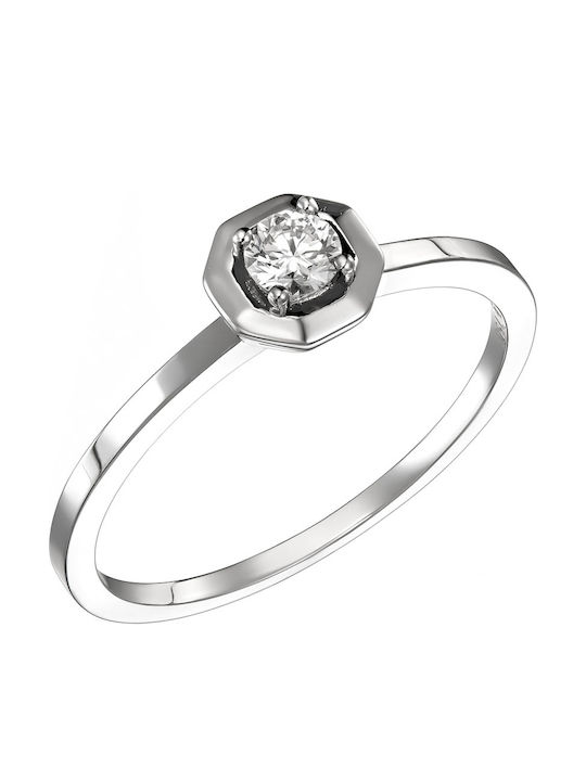 Inel Din Aur Alb 18K Cu Diamant
