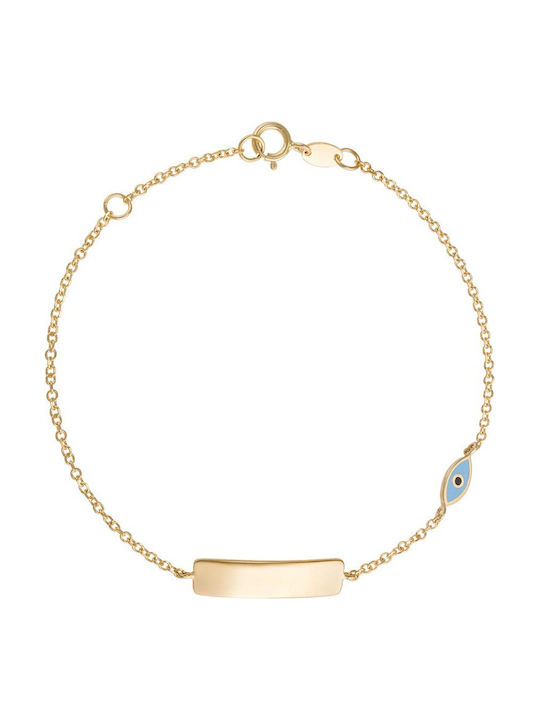 Kids Bracelet ID Made of 14K Gold with Evil Eye