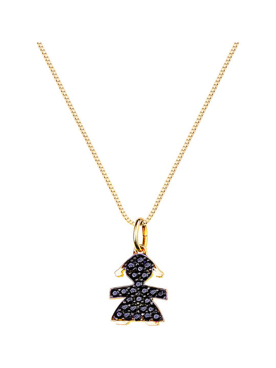 Gold 14K Pendant Girl Black Cord 40cm