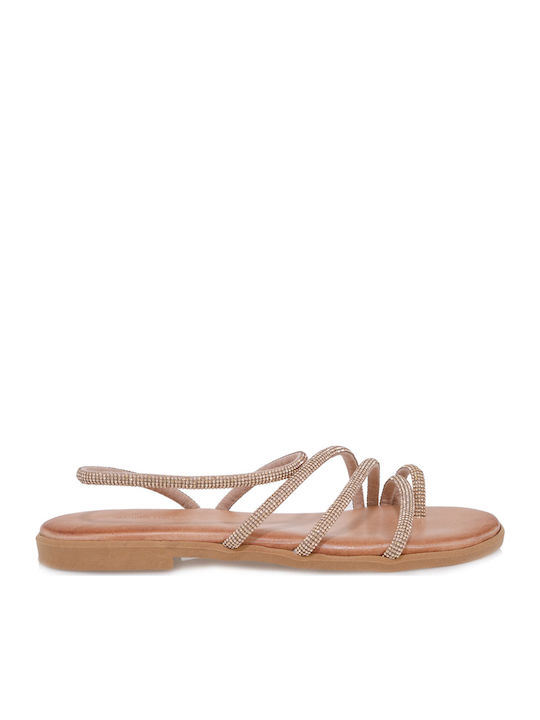 Leder Flache Sandalen für Damen Rosa Gold