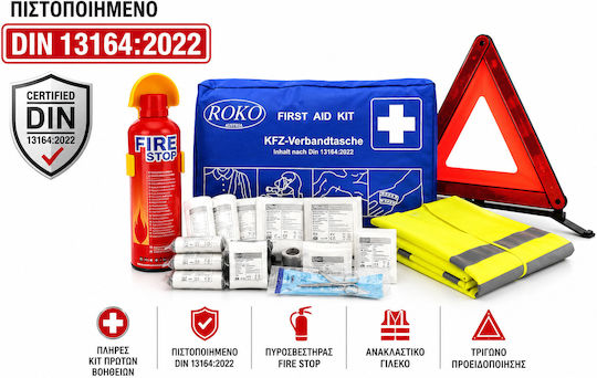 Roza Car Safety Kit Din 13164:2022 First Aid Kit Fire Extinguisher Vest & Blue Warning Triangle