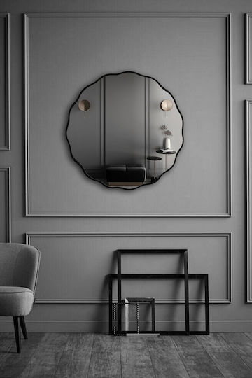 SteweHome Asymmetrical Bathroom Mirror Made of Solid Wood 50x50cm Grey