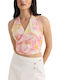 Women's Blouse with Tie at Neck Floral Pink