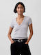 Women's Cotton Crop Top with V-Neck Heather Grey
