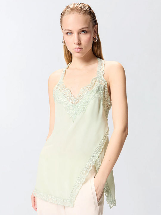 Pinko Women's Sleeveless Blouse with V-Neckline Light Green