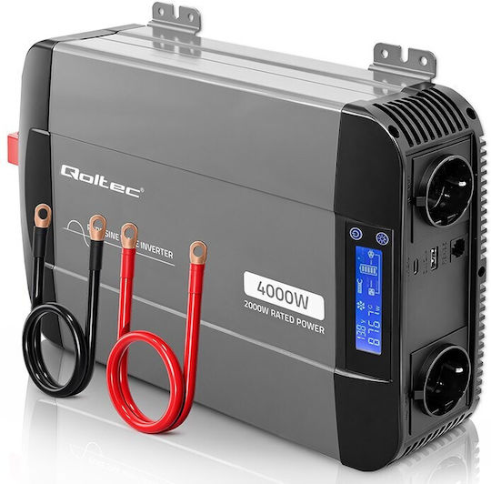 Qoltec Μετατροπέας Τάσης Pure Sine Wave 12v 230v 2000/4000w Lcd Usb Usb-c Συμβατός Lifepo4 Gel Agm