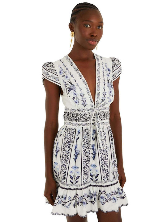 Summer Mini Dress with Ruffles Off-White