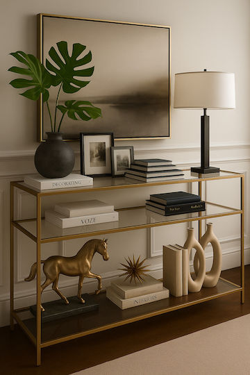Metal Console Table with Glass Top Gold L100xW30xH90cm
