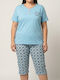 Asel Set De Pijamale Dama De Vară Albastru Deschis