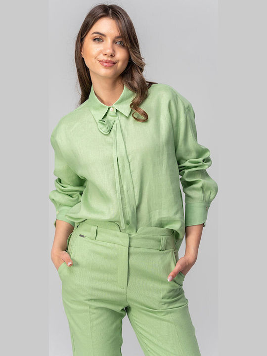 Daniela Long Sleeve Women's Linen Shirt Olive