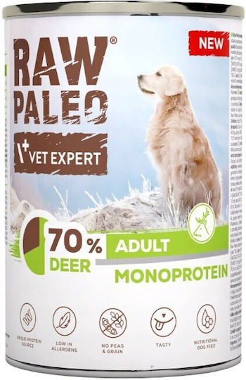 VetExpert Raw Paleo Wet Dog Food in Cans with Deer Grain-Free 400gr