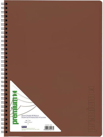 Flexible Spiral Display Book Brown A4 40 Pockets Brown 32181 Premium
