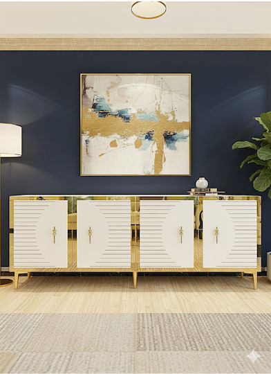 Wooden Sideboard with Mirror Brown 180x32x75cm