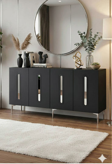 Wooden Sideboard with Mirror Gray 180x32x75cm
