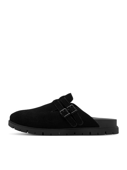 Leather Mules With Low Heel In Black Colour