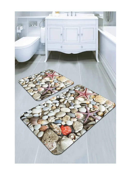 SteweHome Non-Slip Set Bath Mats STE-001966-V3638-9172 Stars And Pebbles 50x50cm 2 Pieces