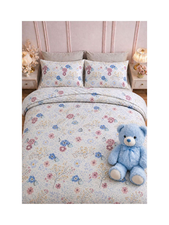 SteweHome Set Kids Double Duvet Cover With 2 Cotton Blue Pillowcases 200x220cm