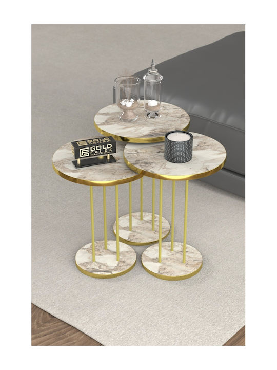 Round Zigon Set Wooden Gold 3 Pieces W34xL34xH48cm