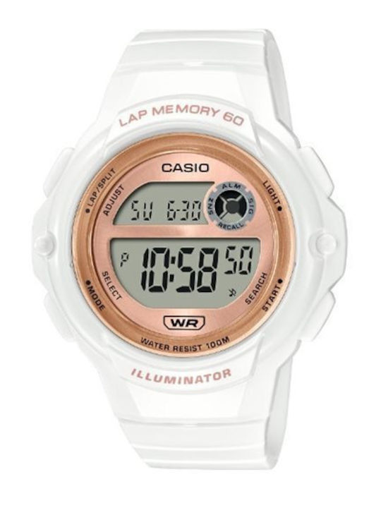Casio Weltzeit Digital Herrenuhr Batteriebetrieb mit Weißem Gummiband