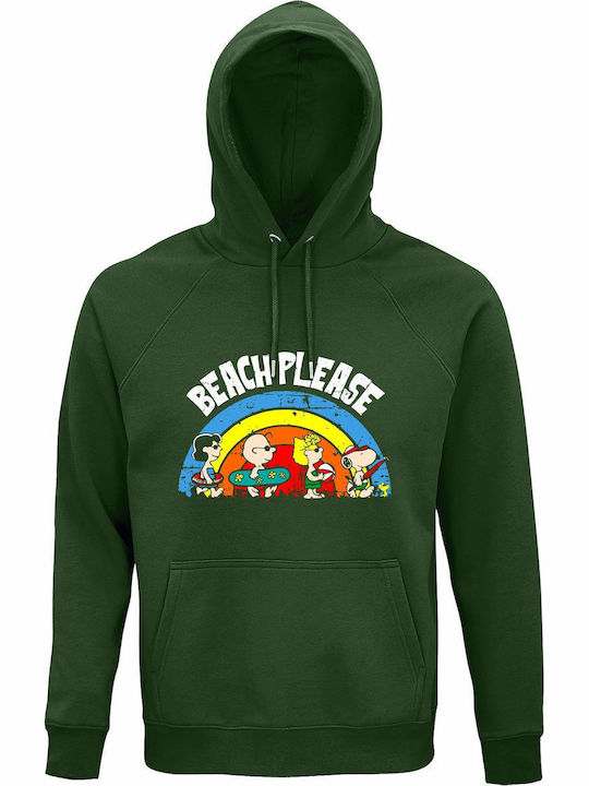 Hoodie Organic Unisex " Peanuts Snoopy Beach Please Peanuts Charlie Brown Lucy Van Pelt Summer " Dark Green