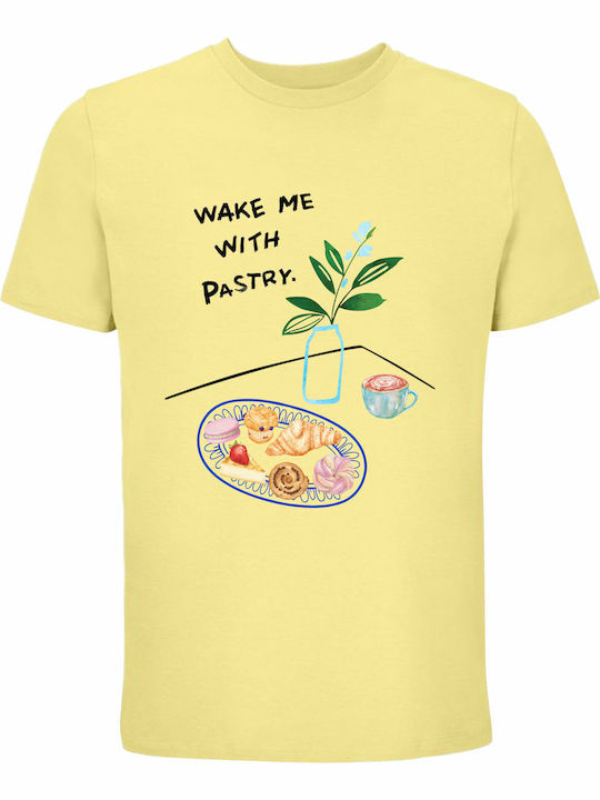 T-shirt Unisex " Wake Me Pastry Summer Watercolor " Light Yellow T-shirt Unisex " Wake Me Pastry Summer Watercolor " Light Yellow