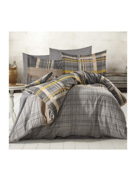 MayHome Set Bed Sheets Super-Double with Rubber Hugger 160x200+30cm Geometric 4 Pieces