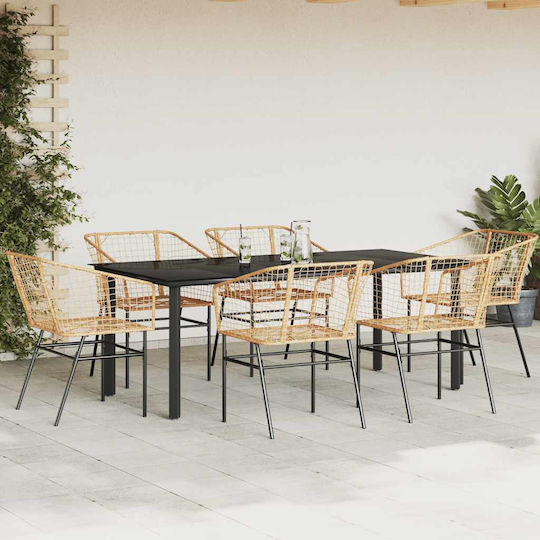Garten- und Outdoor-Möbelsets 7 Stück Schwarz mit Kissen