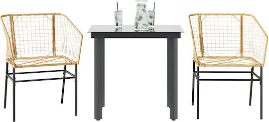 Set Sala De Mese Pentru Exterior 3 Piese Negru Cu Perne