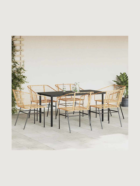 Garten- und Outdoor-Möbelsets Speisesaal 7 Stück Schwarz mit Kissen