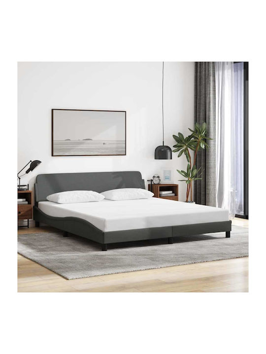 King Size Upholstered Fabric Bed Gray with Slat...
