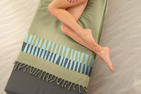 Guy Laroche Beach Towel Pareo Cotton Khaki with Fringes 90x170cm